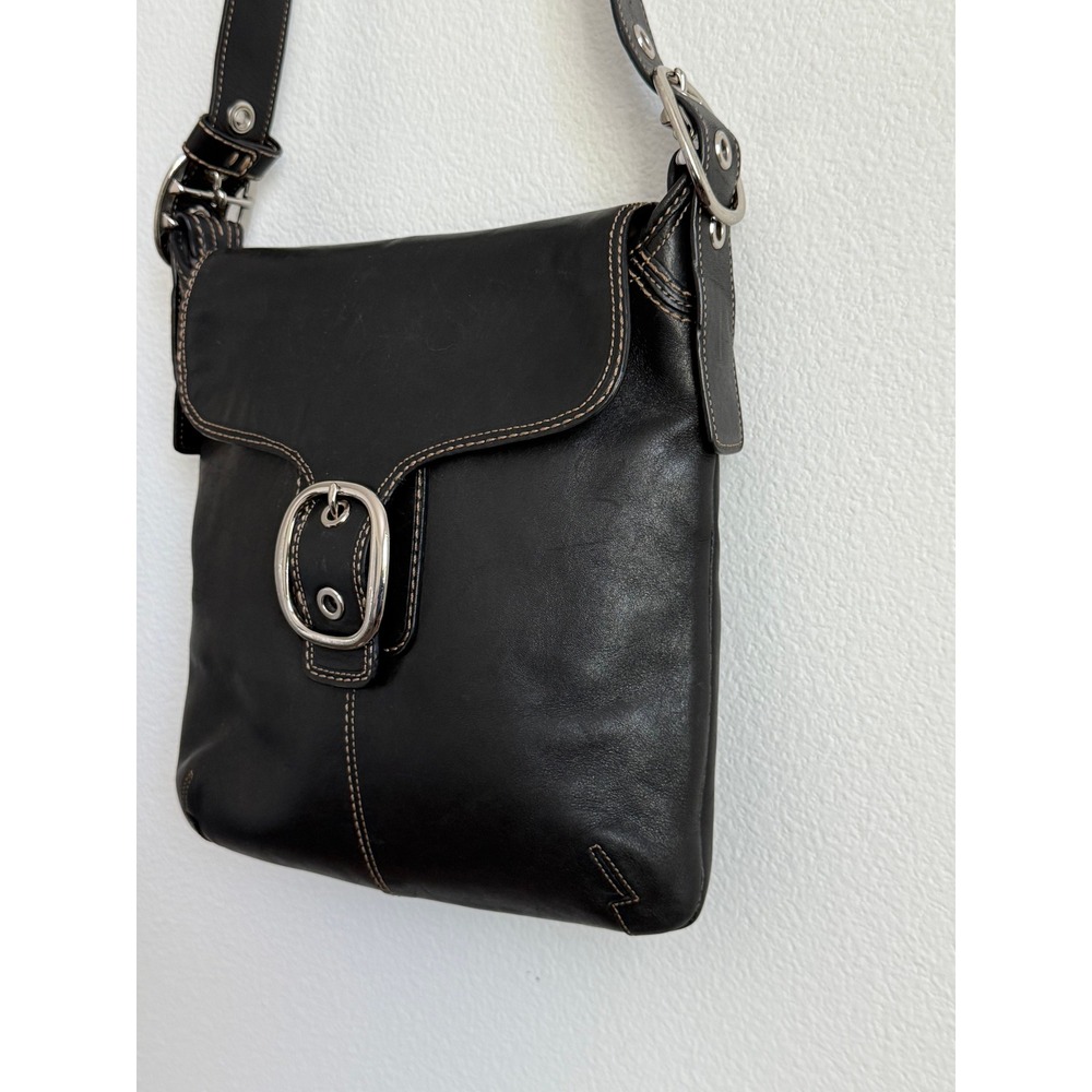 VTG COACH Bleecker Black Leather Messenger Bag Y2K Buckle Flap Crossbody Grunge - Picture 5 of 10